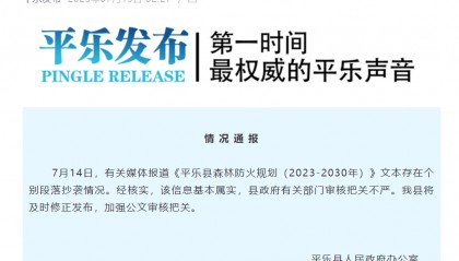 桂林平乐县政府官方文件被指原文抄袭,乡镇名称也照抄,官方通报:基本属实