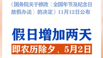 春节和劳动节各增1天!2025年放假安排来了