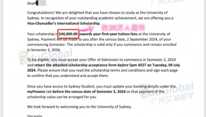 喜提悉尼大学40000澳币(约20万人民币)奖学金!