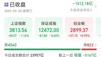 沪指缩量调整跌1.16%,超4500只个股下跌