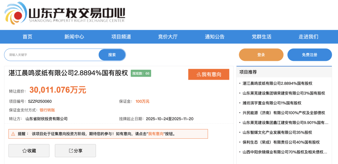 山东财欣投资拟退出湛江晨鸣,2023年曾对其增资3亿元